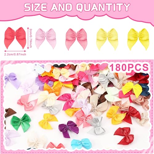 JUNEBRUSHS Multicolor Bows 180Pcs Mini Satin Ribbon Bows Ribbon Small Tiny Bows for DIY Craft Sewing Scrapbooking - Image 5