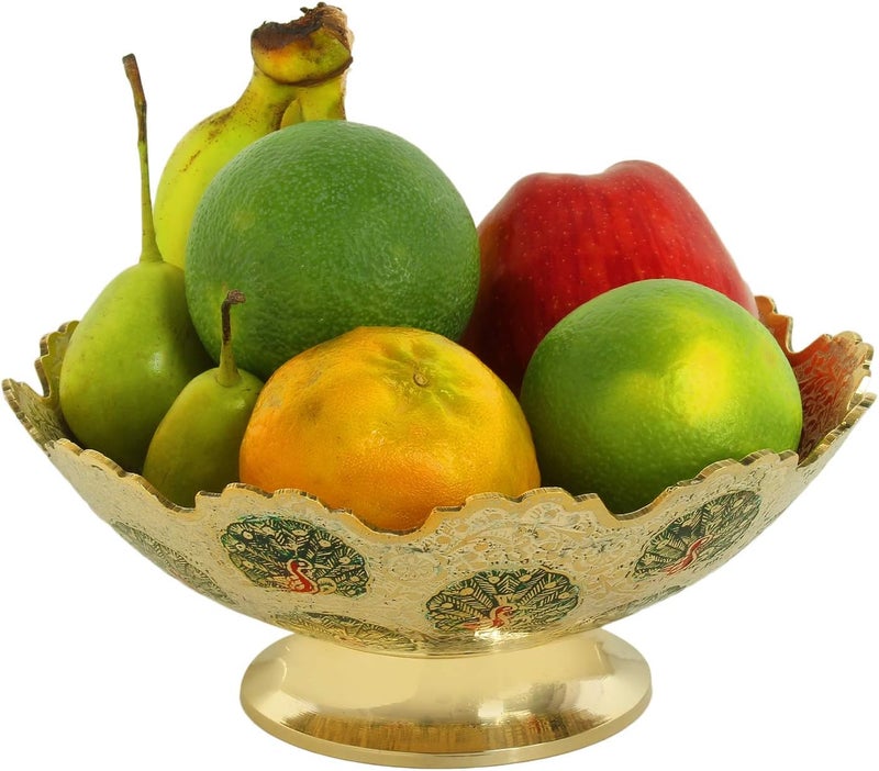 Zap Impex Brass Decorative Dry Fruit Bowl Multipurpose Serving Bowl carving Work  Size 9 Beautiful White Color Peacock design Kitchenware Gift - Image 3