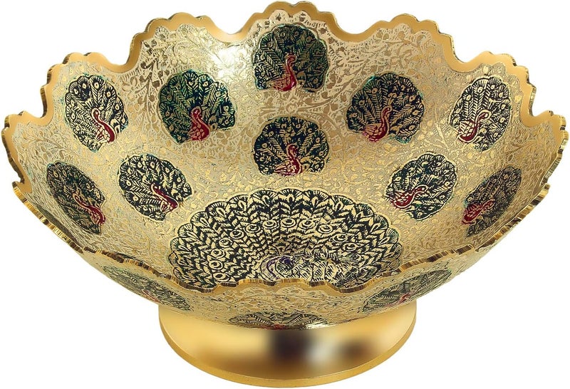 Zap Impex Brass Decorative Dry Fruit Bowl Multipurpose Serving Bowl carving Work  Size 9 Beautiful White Color Peacock design Kitchenware Gift - Image 1