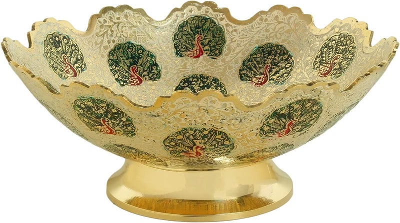 Zap Impex Brass Decorative Dry Fruit Bowl Multipurpose Serving Bowl carving Work  Size 9 Beautiful White Color Peacock design Kitchenware Gift - Image 2