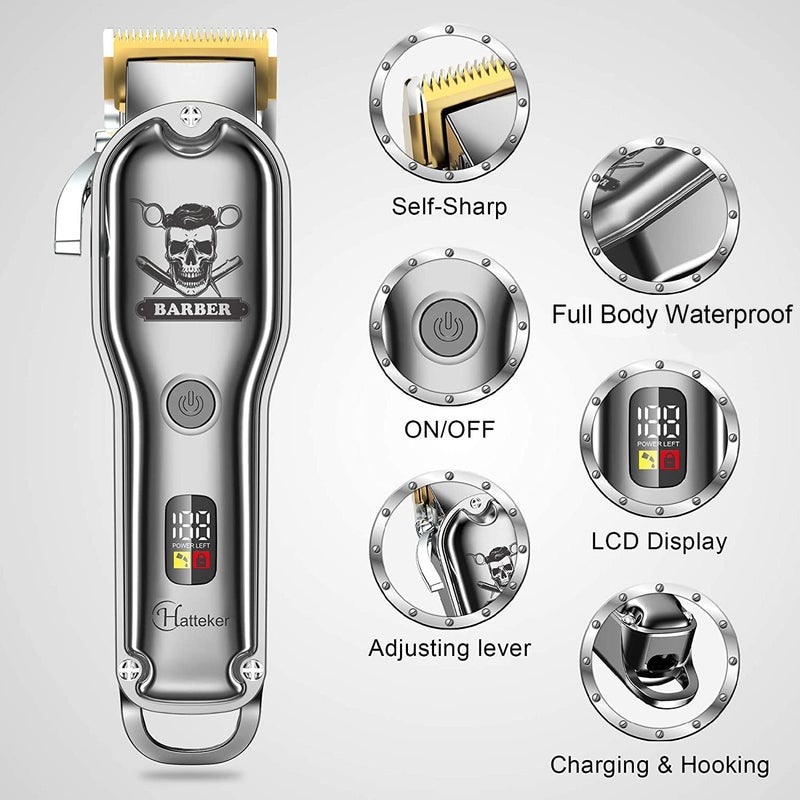 Hatteker Pro Hair Cutting Kit - Waterproof Cordless Hair Clippers for Men with Adjustable Lengths and 10 Guide Combs - Image 2