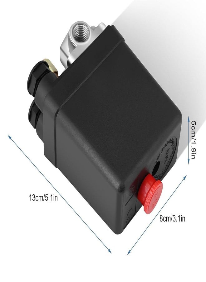 DLEIN Auto Cut Off Push Button Air Compressor Pressure Switch Control Valve 4 Way Control Valve 90-120 PSI 240V Oil-Free AIR Compressor Accessory Pressure Switch Black Female1/4'' Std BSP (KB-04-4 WAY) - Image 2