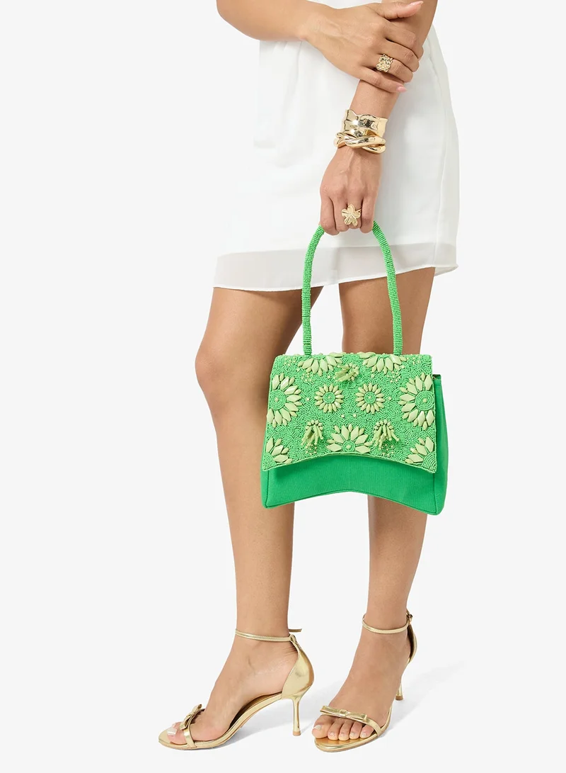 جينجر بوتيك حقيبة كروس بودي مطرزة بالخرز والزهور مع مقبض علوي