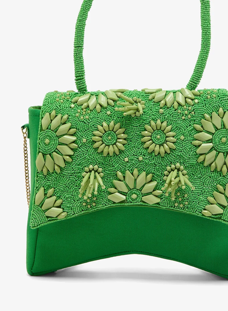 Ginger Boutique Green Embroidered Beaded Floral Crossbody With Top Handle for Women | Best Price UAE