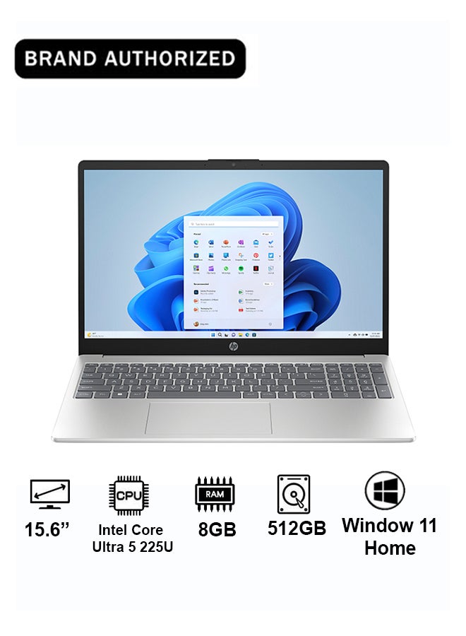 HP 15-fd2038ne Laptop, Intel Core Ultra 5 225U Processor, 8 GB RAM, 512 GB SSD, Windows 11 Home, Natural Silver, D89JBEA Natural silver - Image 1