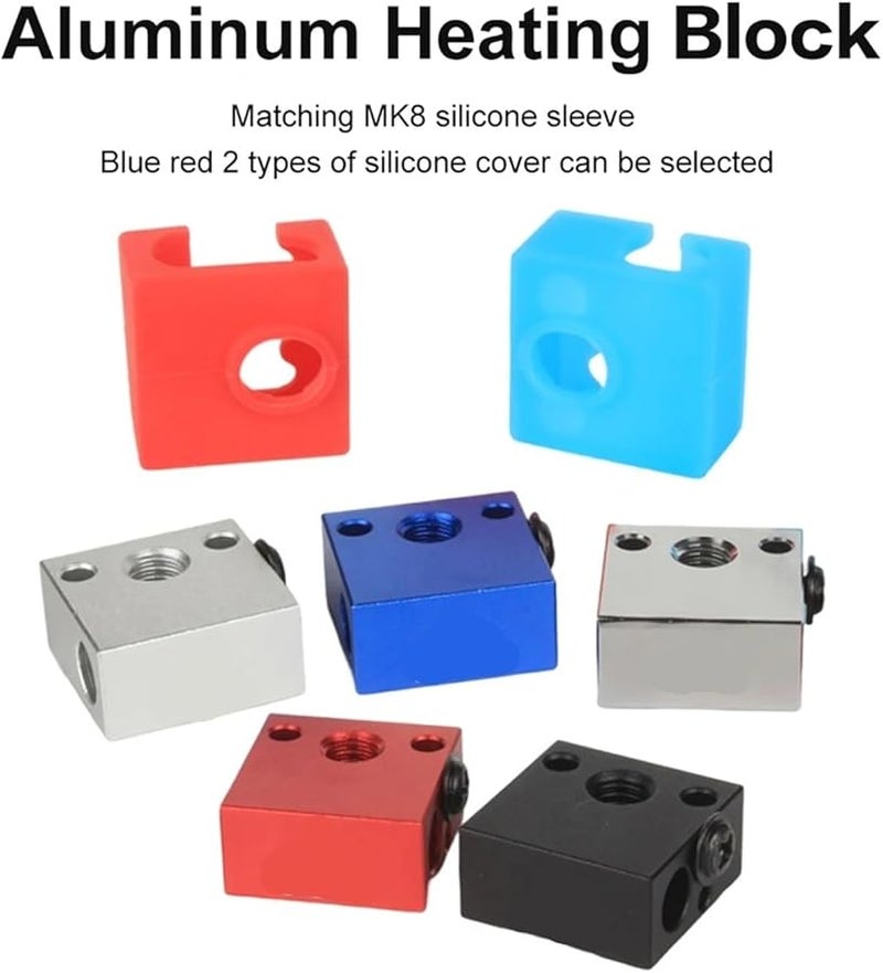 MK8 Blue Red Set Silicone Sock Aluminum Heater Block Compatible with MK7 MK8 Print Head Hotend 3D Printer Parts 1 Pcs - Image 3