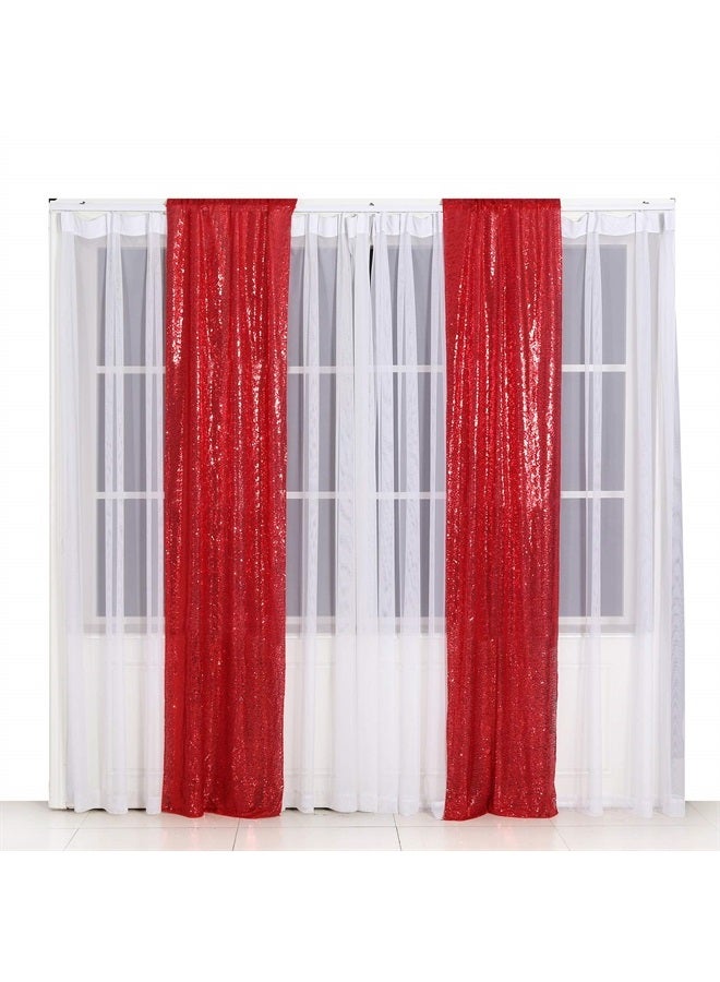 SquarePie Sequin Backdrop Curtain Non-Transparent Sparkly Background for Wedding Party 2FT x 8FT Red 2 Panel - Image 1