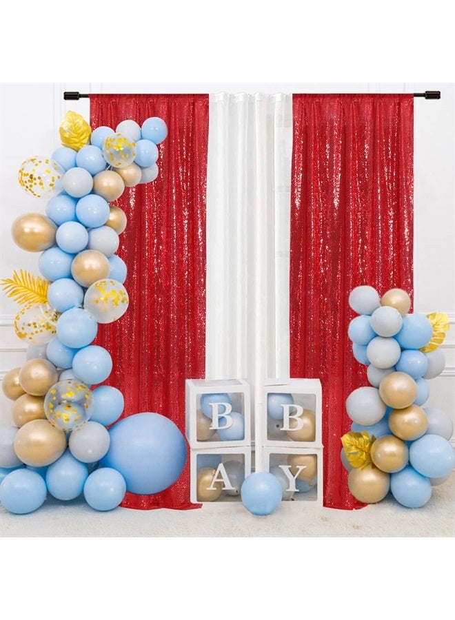 SquarePie Sequin Backdrop Curtain Non-Transparent Sparkly Background for Wedding Party 2FT x 8FT Red 2 Panel - Image 4