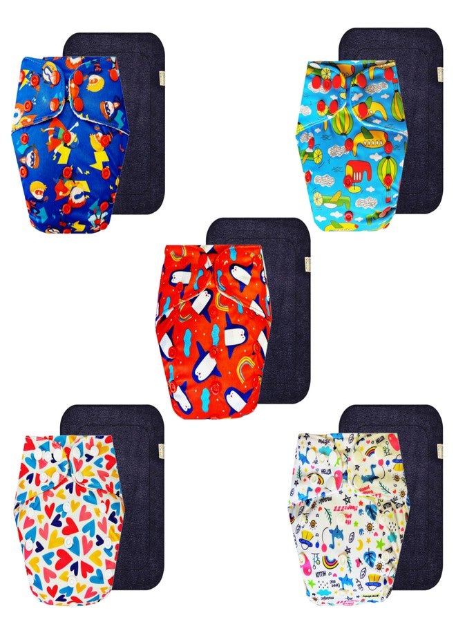 حفاضات قماشية فاخرة من دمبلدو مع حشوة سوداء (عبوة من 5) | ملائمة تمامًا | قابلة لإعادة الاستخدام والغسل | سهلة التنظيف | تغيير حفاضات بدون قلق | من 3 أشهر إلى 3 سنوات | للجنسين - Image 1