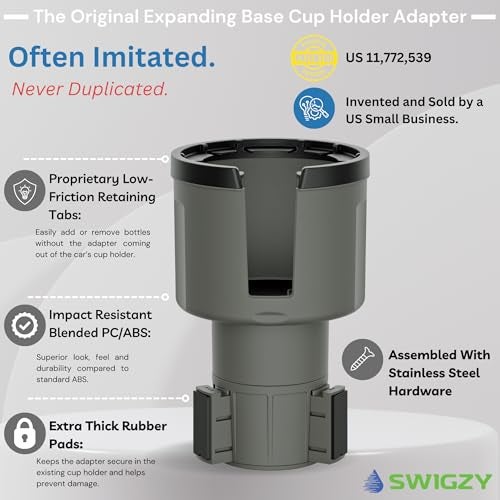 Swigzy Car Cup Holder Expander, Adjustable Expandable Insert Extender, Automotive Adapter Holds Hydro-Flask, Yeti, Nalgene, Large (32 40 oz) Water Bottles, Big Drinks - Universal Auto Vehicle (Gray) - Image 2