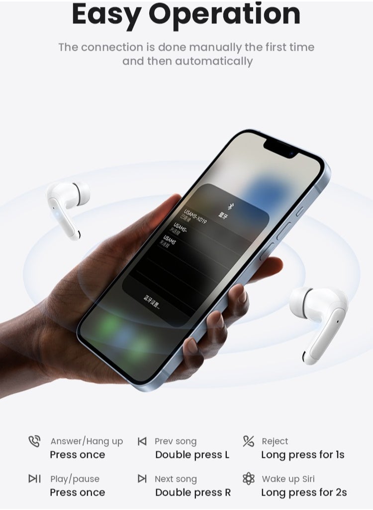 Usams - Wireless Earbuds with Dual Mic, ENC Noise Cancellation, Bluetooth 5.3, 50H Battery Life, 13mm HD Speaker, Deep Bass, Smart Touch Control - Image 1