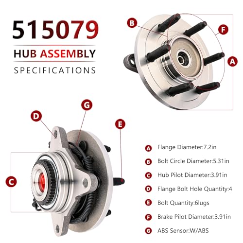 JLEO 4WD Front Wheel Hub Bearing Assembly Replacement for 2005-2008 Ford F150,2006-2008 Lincoln Mark LT 6 Lugs W/ABS 515079 (1) - Image 3