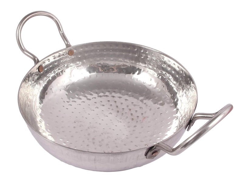 KITCHEN SHOPEE Stainless Steel Sandwich Bottom Hammered Cookware deep Kadai Kadhai for Kitchen Utensils for Cooking Heavy Guage Deep Frying with Handle 4500 ML 16 No - Image 2