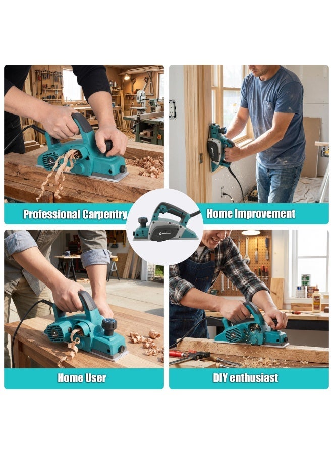 GearZone Electric Hand Planer 3-1/4" Cutting Width Corded, 1000W 15000RPM,  High-Speed Powerful Handheld for Woodworking, Wood DIY, Smooth Finish Carpentry Tool-Blue - Image 4