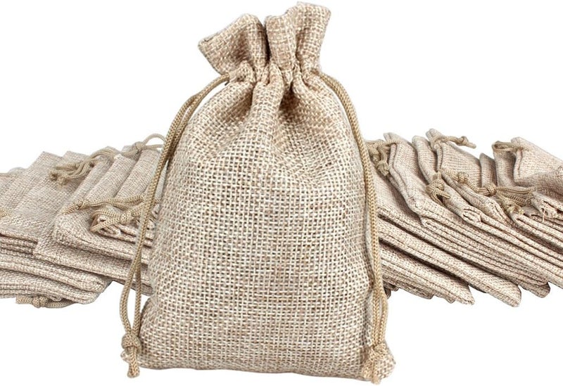 klarako Natural Burlap Bags with Drawstring, Reusable Linen Pouches, Perfect for Jewelry Pouch, Wedding Birthday Parties Favor, Gift/Candy Bags, Set of 24 - Image 1