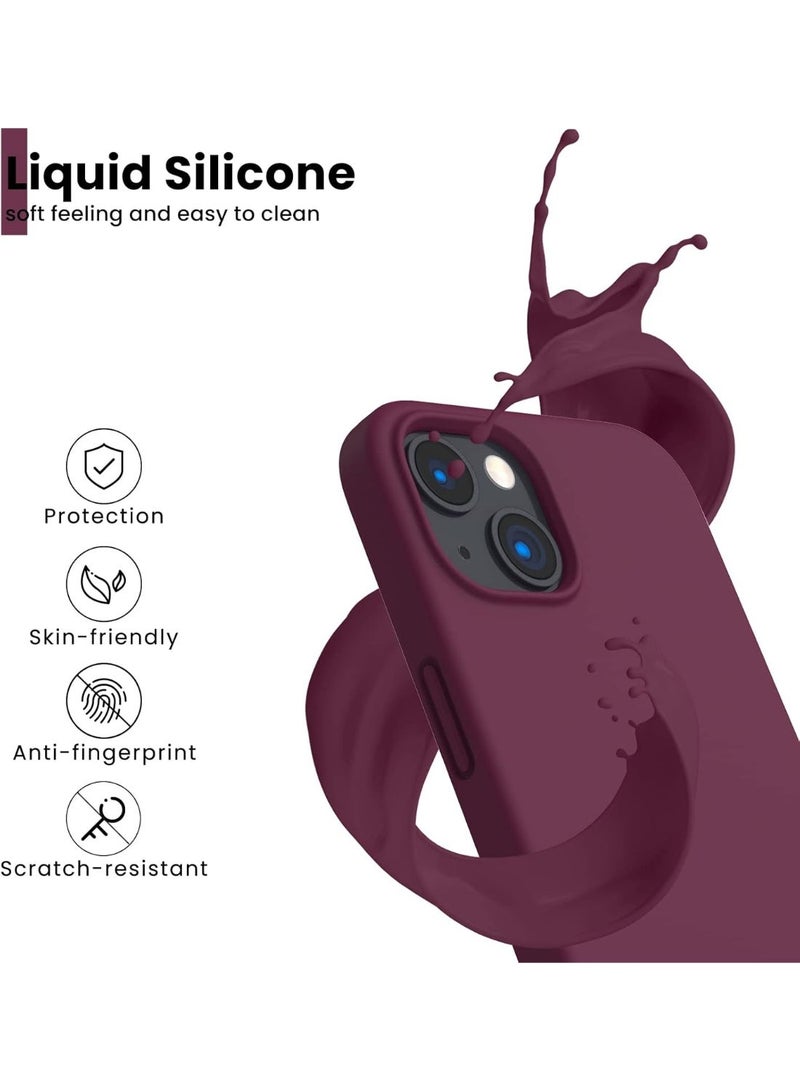 جراب متوافق مع iPhone 15 مقاس 6.1 بوصة، جراب هاتف نحيف من السيليكون السائل بثلاث طبقات مغطى بالكامل بجل ناعم من المطاط، غطاء واقٍ مضاد للخدش والصدمات مقاس 6.1 بوصة، (أحمر نبيذي) - Image 3