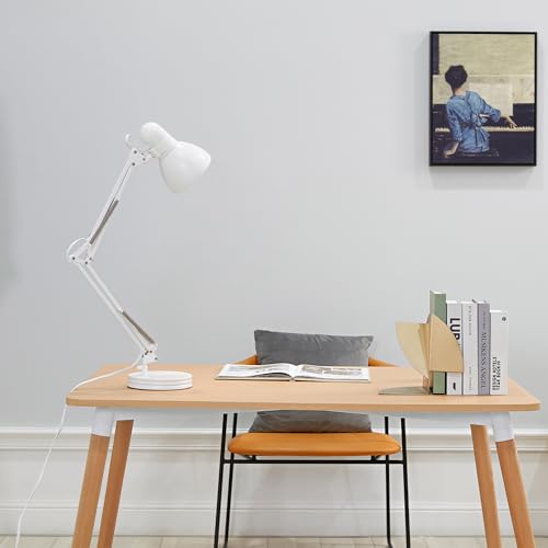 Globe Electric 52024 28" Swing Arm Architect Desk Lamp, Matte White, Rotary Switch on Shade, Partially Adjustable Arm, Modern Lighting for Bedroom or Office, Timeless, Indoor Lights - Image 3
