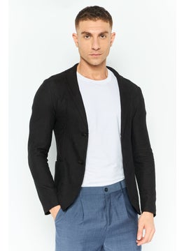 EMPORIO ARMANI Men Regular Fit Textured Semi-Formal Blazer, Black  - Image 1