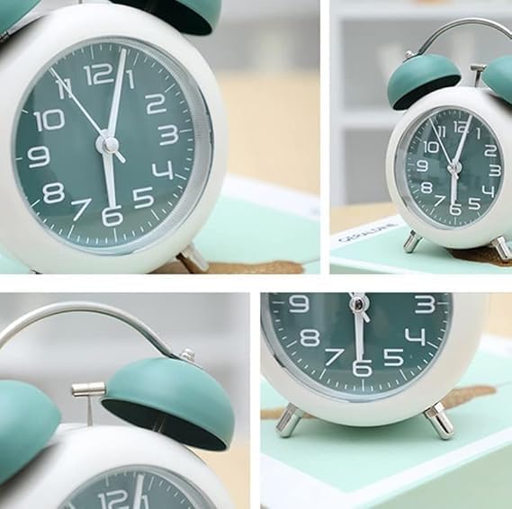 HVG TRADERS Alloy Steel Glass Twin Bell Edition Vintage Look with Night Led Display Table Light for Student for Kids Bedroom Alarm Digital Clock Home Decor Matt Clock Pack of 1 Green - Image 2