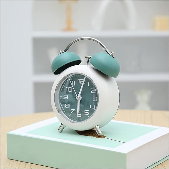 HVG TRADERS Alloy Steel Glass Twin Bell Edition Vintage Look with Night Led Display Table Light for Student for Kids Bedroom Alarm Digital Clock Home Decor Matt Clock Pack of 1 Green - Image 4
