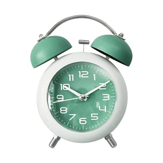 HVG TRADERS Alloy Steel Glass Twin Bell Edition Vintage Look with Night Led Display Table Light for Student for Kids Bedroom Alarm Digital Clock Home Decor Matt Clock Pack of 1 Green - Image 1
