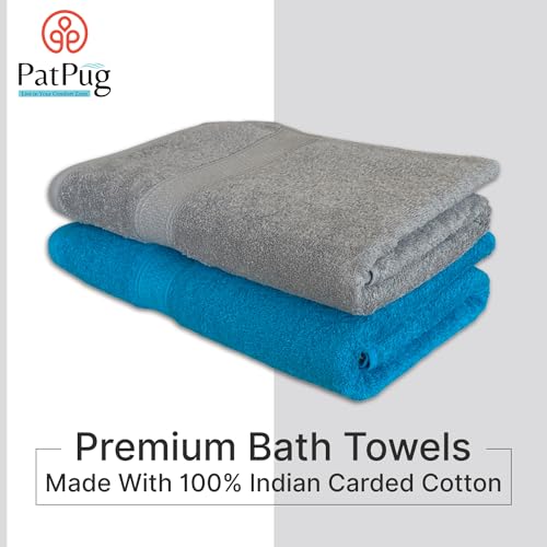 PatPug 100% Indian Ultra Soft Cotton 500 GSM Highly Absorbent, Fade Resistant, Quick Drying Large Bath Towel (Turquoise Blue and Silver Grey) - Image 3