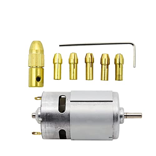 Electronicspices Electronic Spices Combo of 12 volts 555 DC Motor 12000rpm High Speed with Hand Drill Chuck set for DIY Projects Electric Drill Bits For Drilling Application (3.17 millimeters) - Multi, Metal - Image 1
