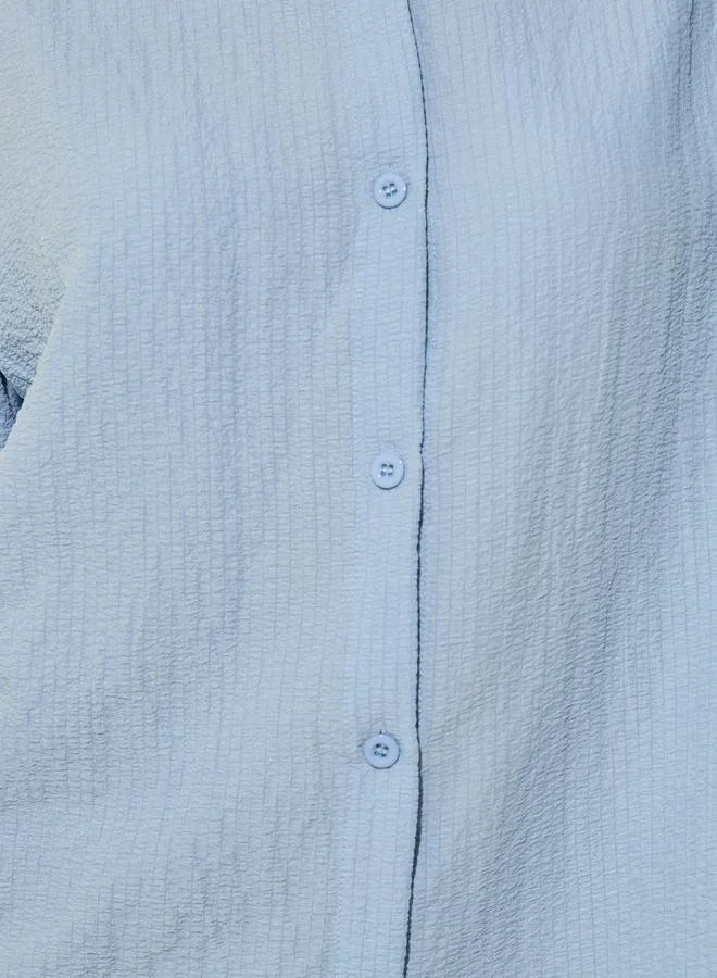 Take Two Take Two Blue Textured Longline Shirt with Spread Collar
