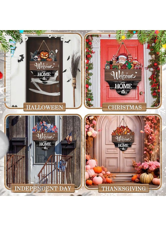 Yousoontic 17 Pcs 12 Inch Magnetic Welcome Door Sign Interchangeable Front Door Decor Rustic Fall Seasonal Hanging Sign Patriotic Halloween Decor for Home Warming Gift (Dark Color, Home) - Image 4