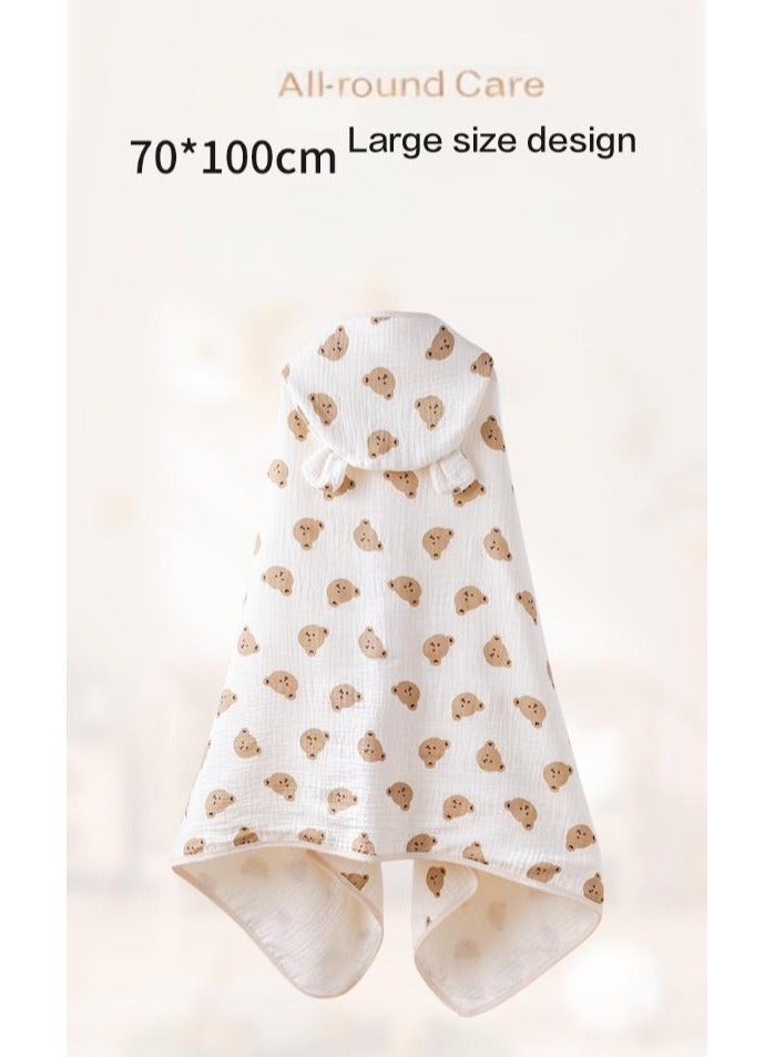 Cotton baby children's hooded bath towel, fast-absorbing, soft skin-friendly baby quilt, 70 * 100cm, small rabbit  - Image 3