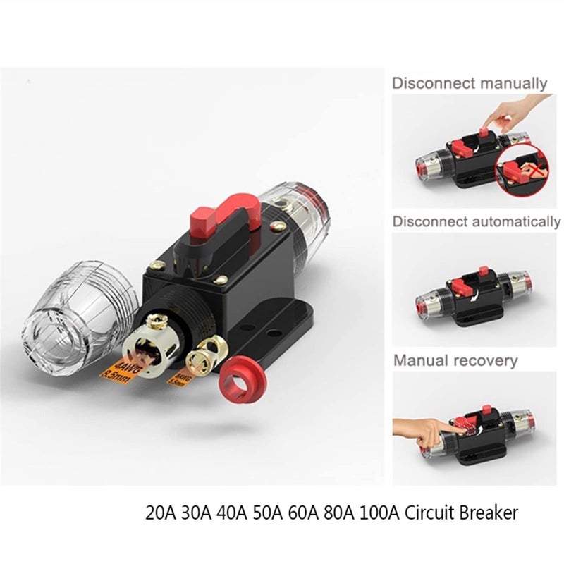 Resettable Circuit Breaker Fuse 20A To 100A 12V 24V DC For Car Truck Audio One Color - Image 3