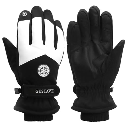 Gustave® Winter Gloves for Women - Fleece-Lined, Waterproof, Touchscreen Riding & Hiking Gloves with Anti-Slip Grip for Skiing - Stylish Black & White Design, Warm & Comfortable, Free Size - Image 1