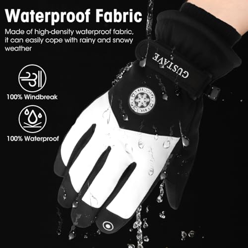 Gustave® Winter Gloves for Women - Fleece-Lined, Waterproof, Touchscreen Riding & Hiking Gloves with Anti-Slip Grip for Skiing - Stylish Black & White Design, Warm & Comfortable, Free Size - Image 4