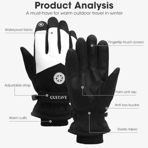 Gustave® Winter Gloves for Women - Fleece-Lined, Waterproof, Touchscreen Riding & Hiking Gloves with Anti-Slip Grip for Skiing - Stylish Black & White Design, Warm & Comfortable, Free Size - Image 3