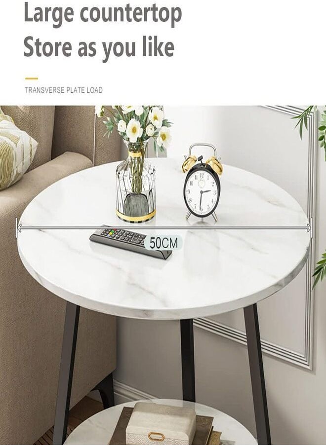 Double Layer Round End Table Marble Like Side Table Coffee Table Sofa Table Bedside Table For Living Room Small Space White
