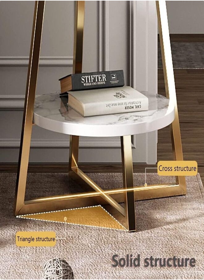 Double Layer Round End Table Marble Like Side Table Coffee Table Sofa Table Bedside Table For Living Room Small Space White