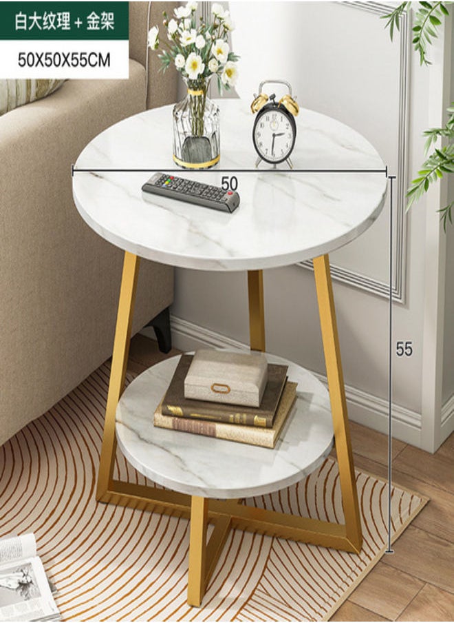 Double Layer Round End Table Marble Like Side Table Coffee Table Sofa Table Bedside Table For Living Room Small Space White
