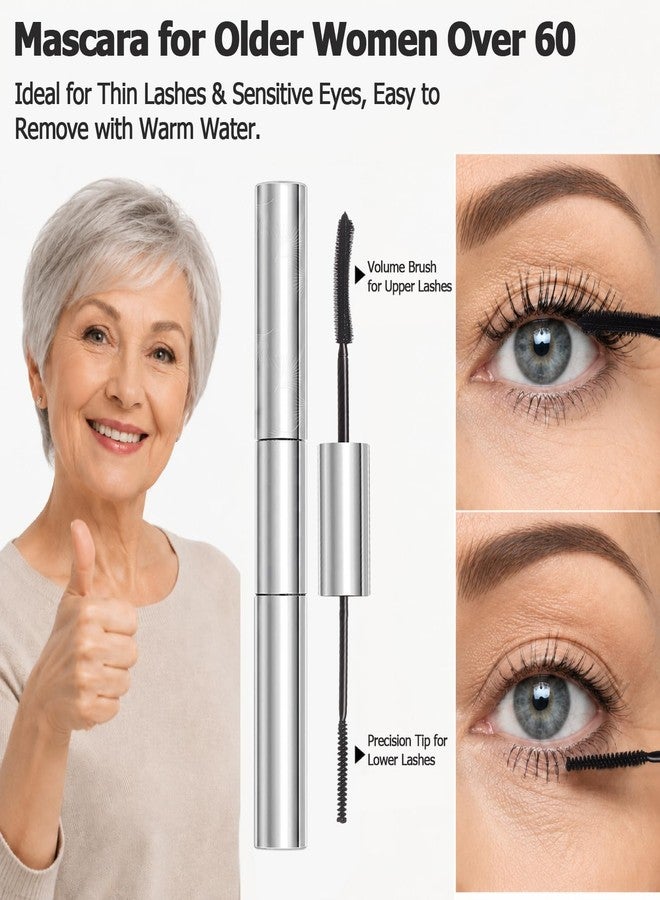 Jutqut Tubing Mascara for Older Women 60 Plus, Double Ended Black Mascara, Lengthening Volumizing 2-in-1 Mascara for Short Multi-layered Lashes, Smudge Proof Easy Warm Water Removal for Upper & Bottom Lashes - Image 5