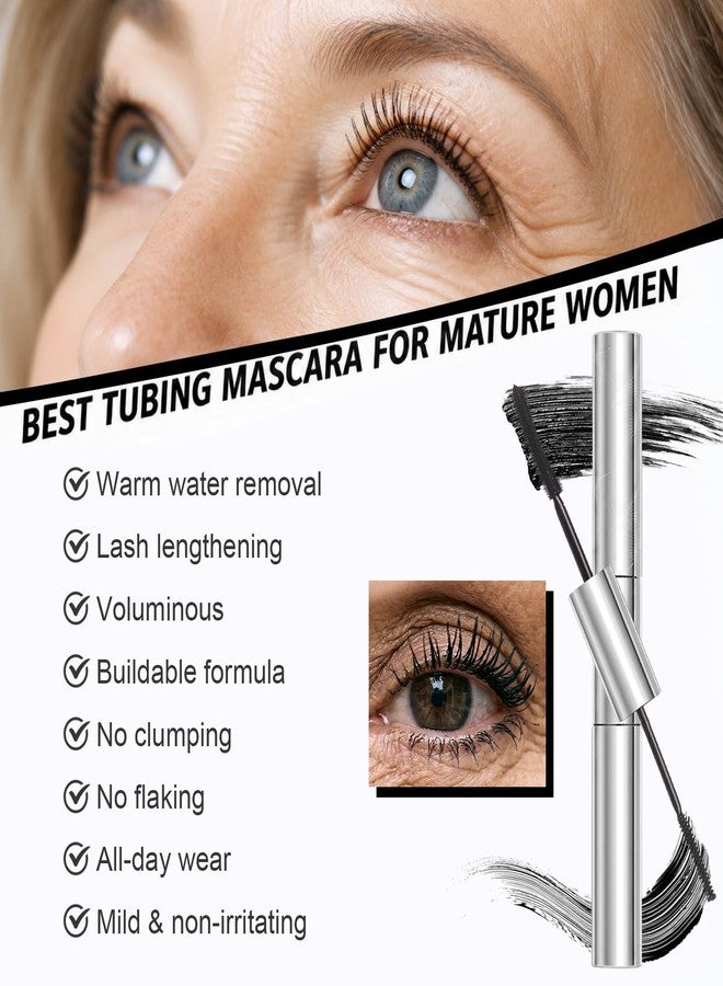 Jutqut Tubing Mascara for Older Women 60 Plus, Double Ended Black Mascara, Lengthening Volumizing 2-in-1 Mascara for Short Multi-layered Lashes, Smudge Proof Easy Warm Water Removal for Upper & Bottom Lashes - Image 3