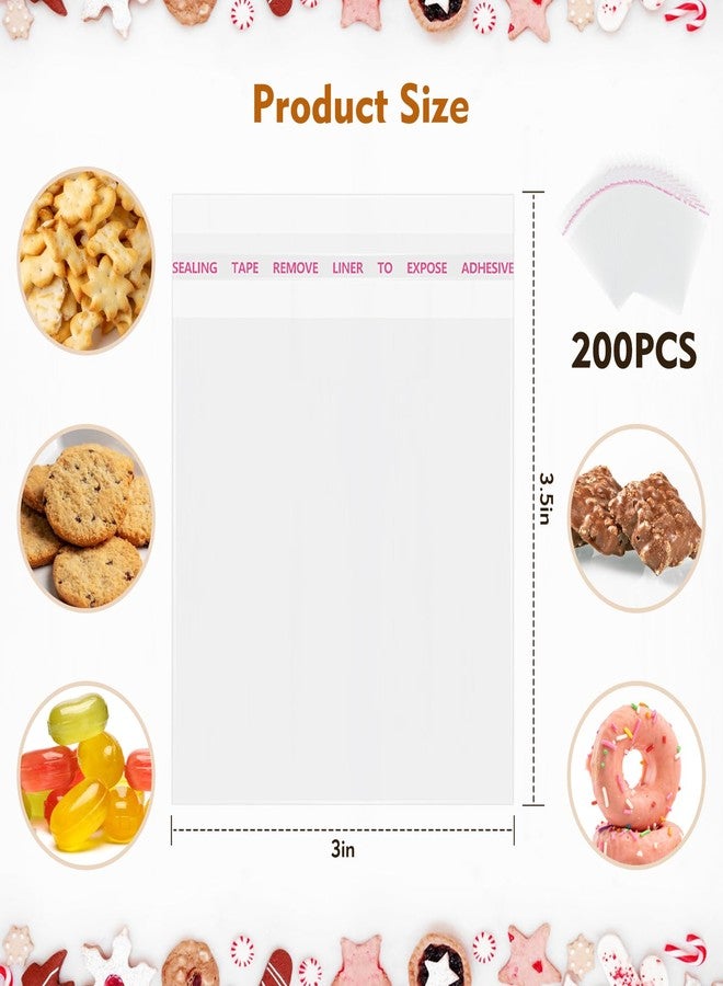 CdbC 200 Pcs Cellophane Bags, 3×3 Inch Clear Cookie Bags, Self Sealing Small Cellophane Bags Gift Treat Bags for Candy, Cookie, Favors, Dessert - Image 2