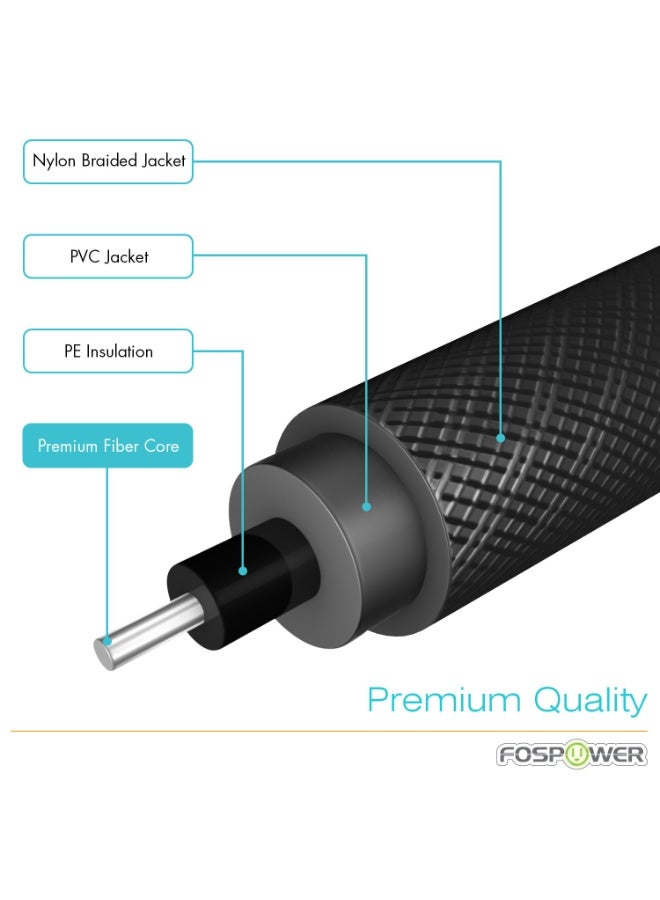 FosPower 24K Gold Plated Toslink Digital Fiber Optical Audio Cable (S/PDIF) - [Zero RFI & EMI Interference] Metal Connectors & Ultra Durable Nylon Braided Jacket (6ft) - Image 5