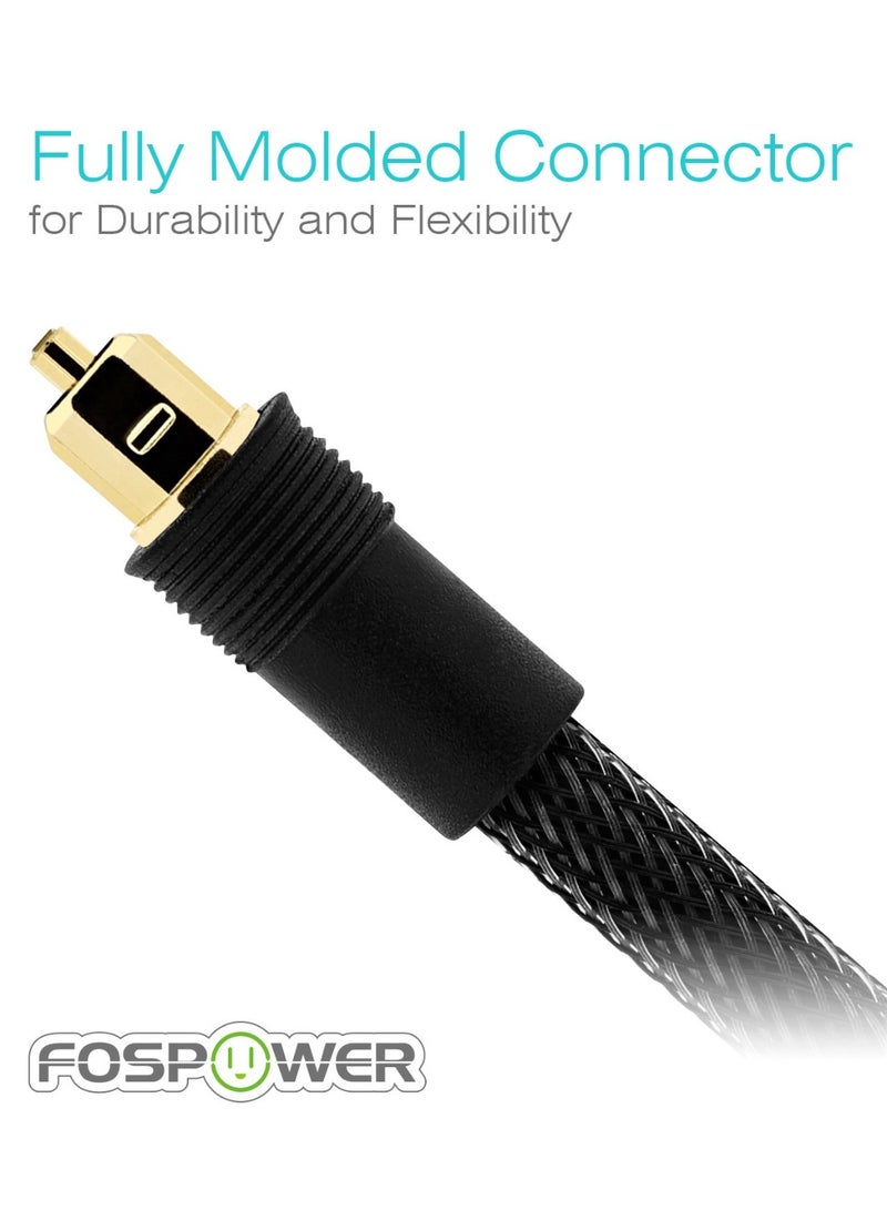 FosPower 24K Gold Plated Toslink Digital Fiber Optical Audio Cable (S/PDIF) - [Zero RFI & EMI Interference] Metal Connectors & Ultra Durable Nylon Braided Jacket (6ft) - Image 4