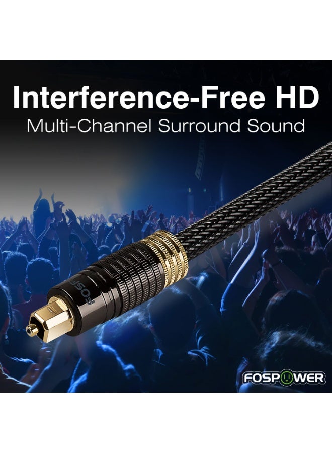 FosPower 24K Gold Plated Toslink Digital Fiber Optical Audio Cable (S/PDIF) - [Zero RFI & EMI Interference] Metal Connectors & Ultra Durable Nylon Braided Jacket (6ft) - Image 3