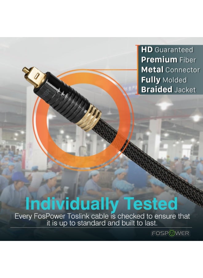 FosPower 24K Gold Plated Toslink Digital Fiber Optical Audio Cable (S/PDIF) - [Zero RFI & EMI Interference] Metal Connectors & Ultra Durable Nylon Braided Jacket (6ft) - Image 2