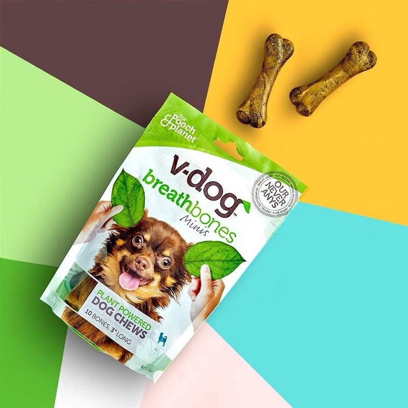 V-dog Dog Treats - Vegan Breathbone Teeth Cleaning Dental Bones - Fresh Breath - 8 Ounces - Minis - All Natural, Made in USA - 10 Bones - 3" Long - Easy to Digest - Image 4