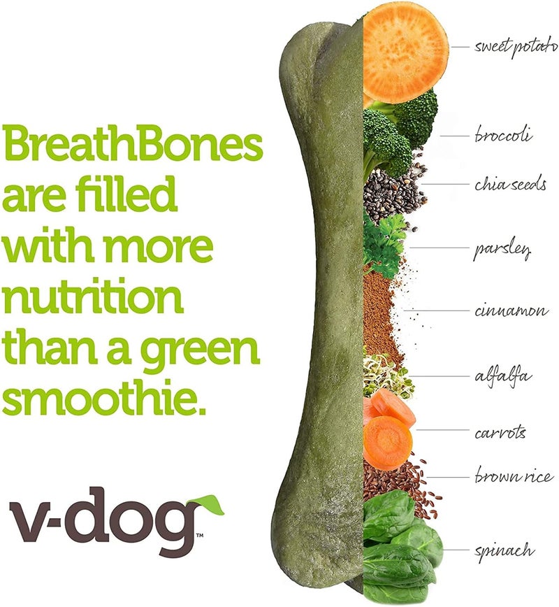 V-dog Dog Treats - Vegan Breathbone Teeth Cleaning Dental Bones - Fresh Breath - 8 Ounces - Minis - All Natural, Made in USA - 10 Bones - 3" Long - Easy to Digest - Image 5