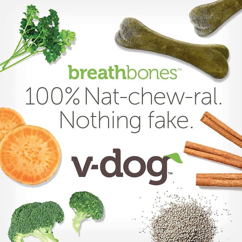 V-dog Dog Treats - Vegan Breathbone Teeth Cleaning Dental Bones - Fresh Breath - 8 Ounces - Minis - All Natural, Made in USA - 10 Bones - 3" Long - Easy to Digest - Image 3