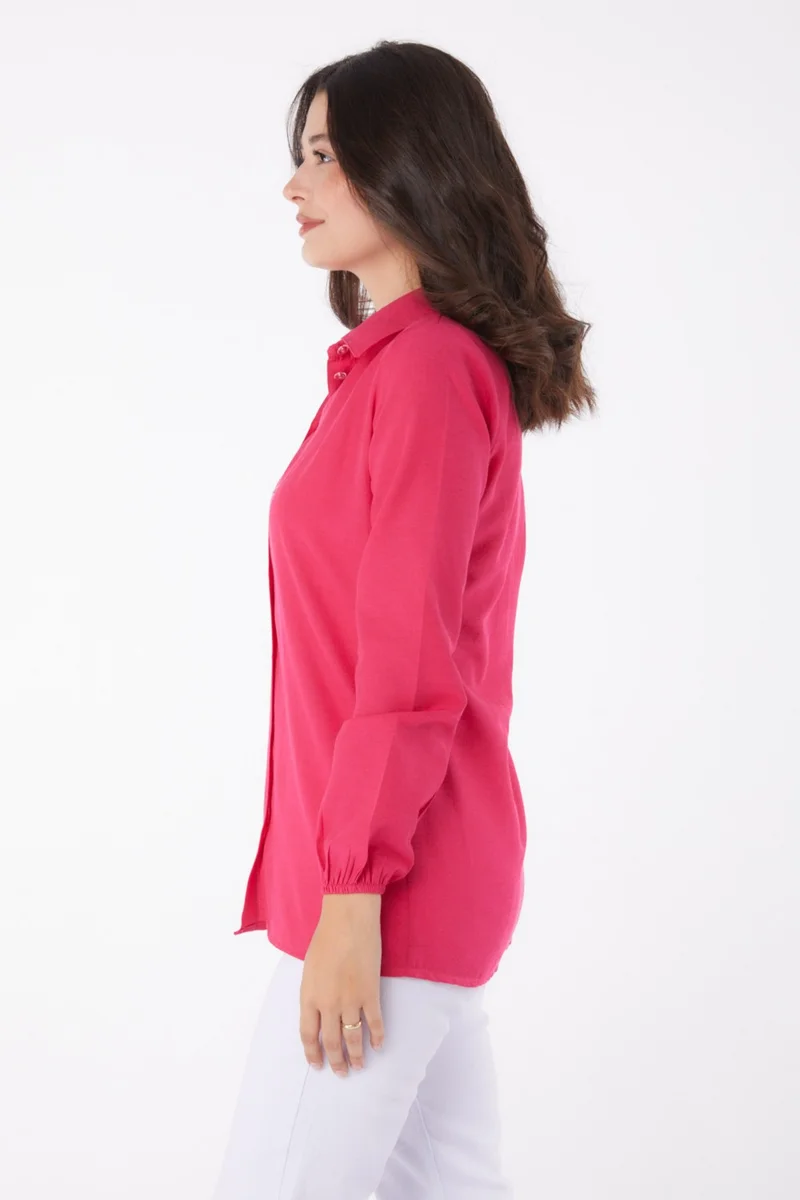 Tofisa Plain Shirt Collar Women's Fuchsia Shirt - 13249