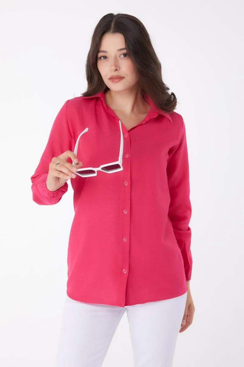 Tofisa Plain Shirt Collar Women's Fuchsia Shirt - 13249