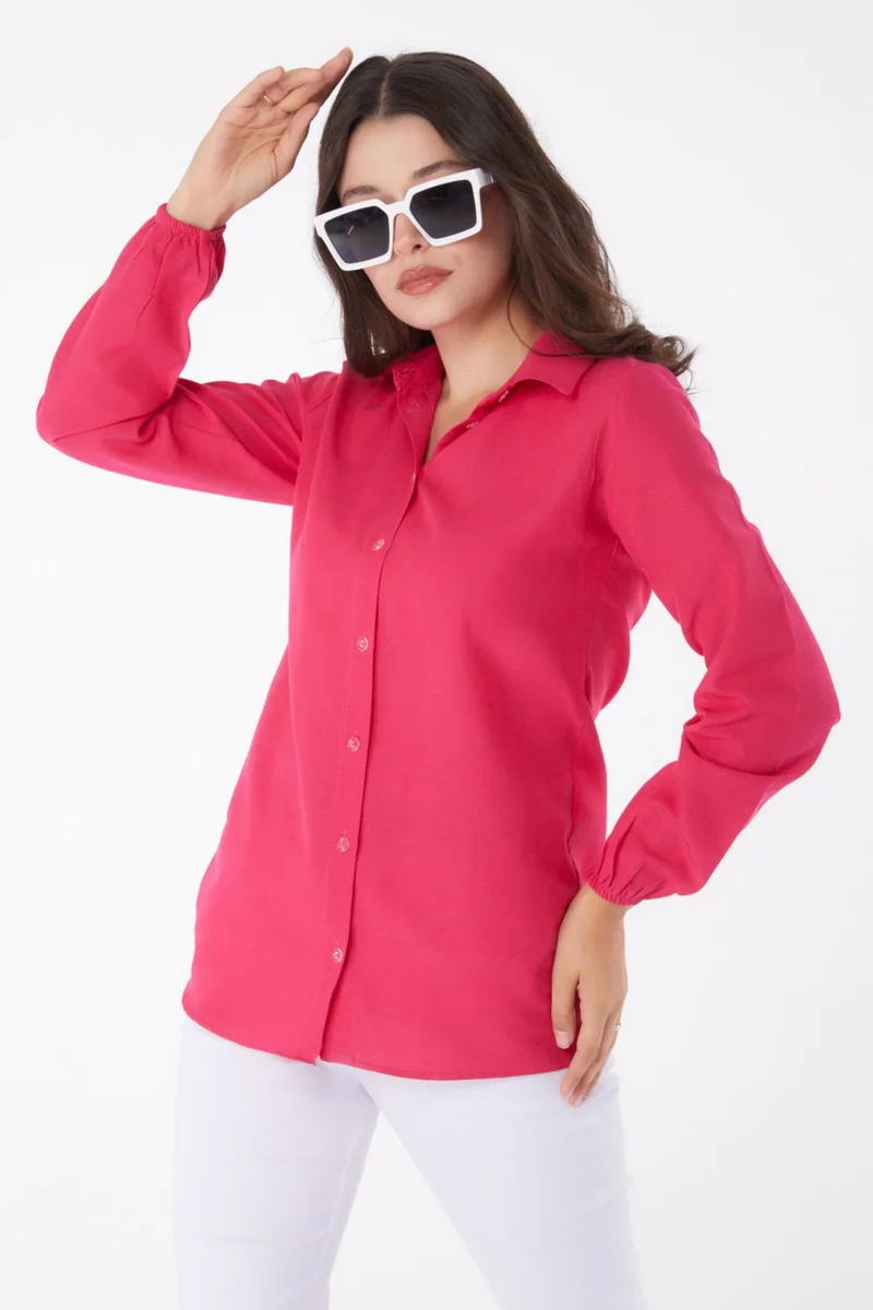 Tofisa Plain Shirt Collar Women's Fuchsia Shirt - 13249